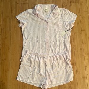 Laura Ashley Pink and White Striped Pajama Top & Shorts